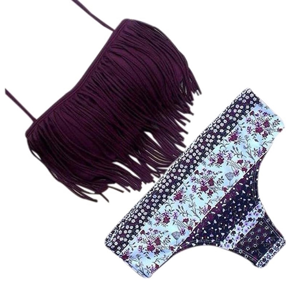 SOLD     Tassel Top Bikini Set Purple Floral Print